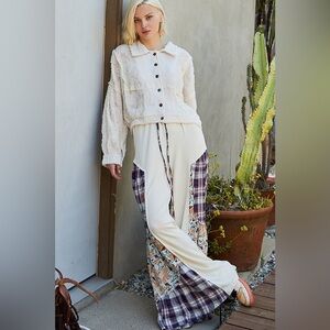 49. POL LAST 1!🛑COST patchwork cream thermal comfy wide leg multicolor pants!!!!